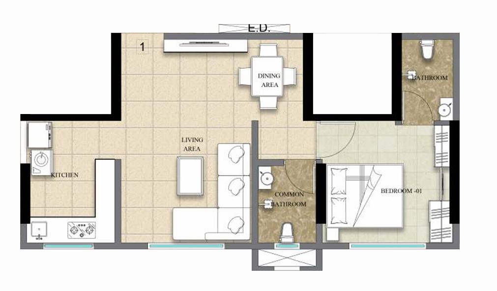 1 BHK floor plan