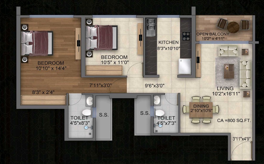 2 BHK floor plan