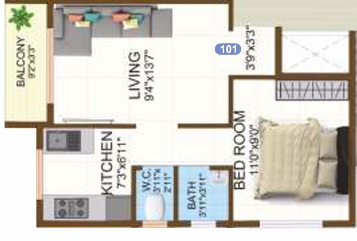 1 BHK floor plan