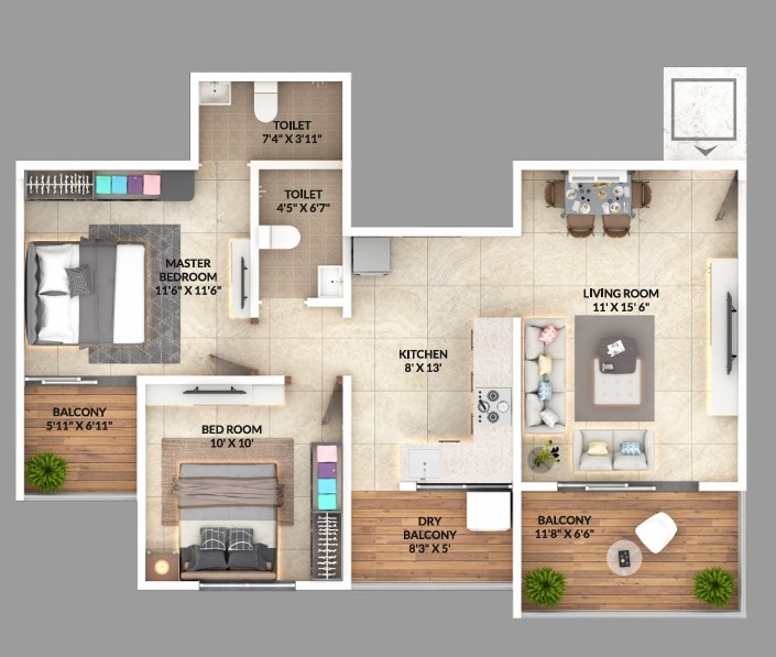 2 BHK floor plan