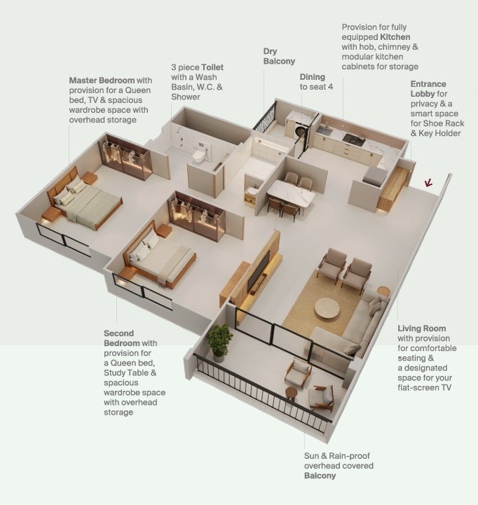 2 BHK floor plan