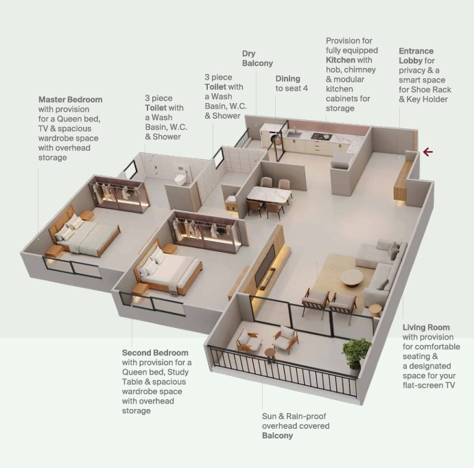2 BHK floor plan