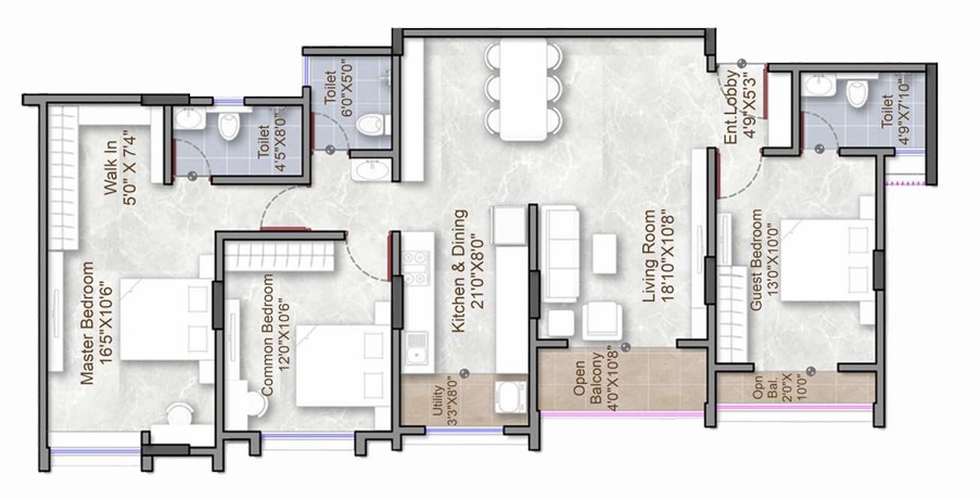 3 BHK floor plan