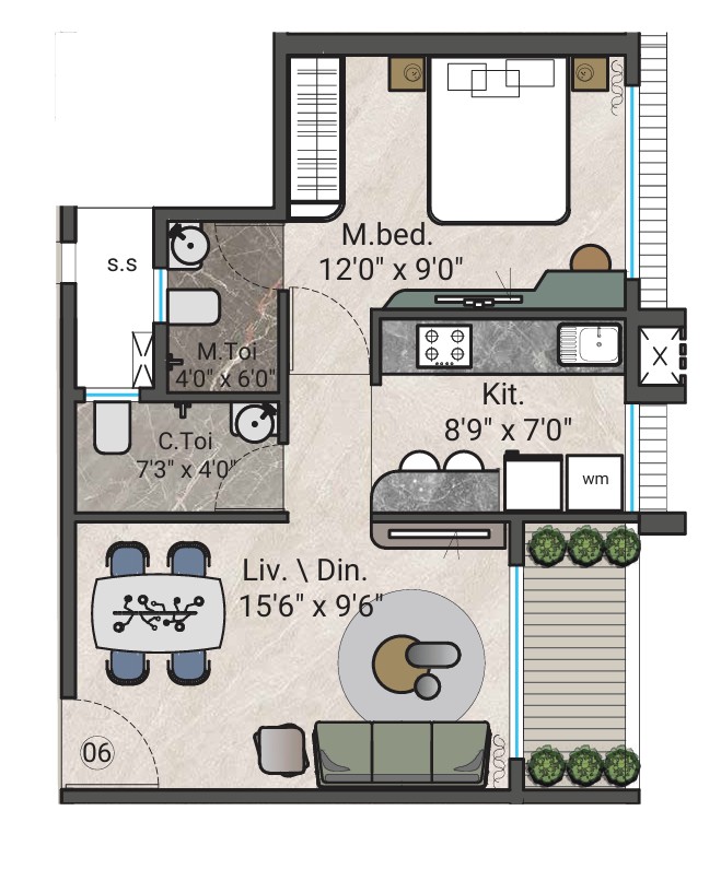 1 BHK floor plan