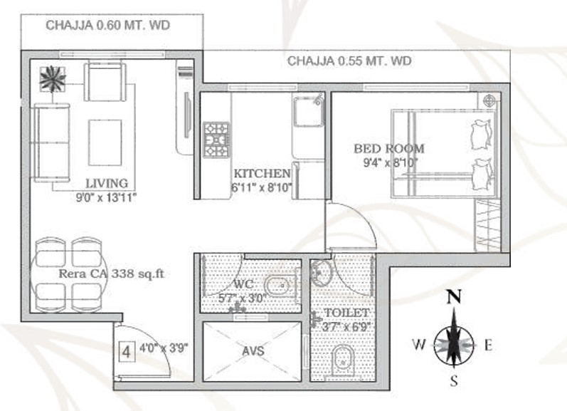 1 BHK floor plan