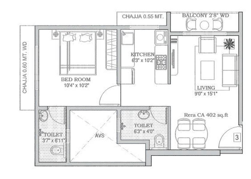1 BHK floor plan