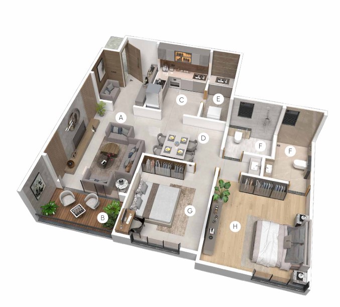 2 BHK floor plan