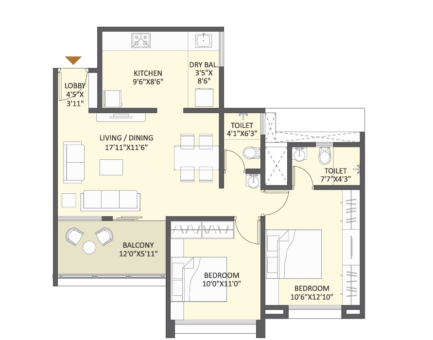 2 BHK floor plan