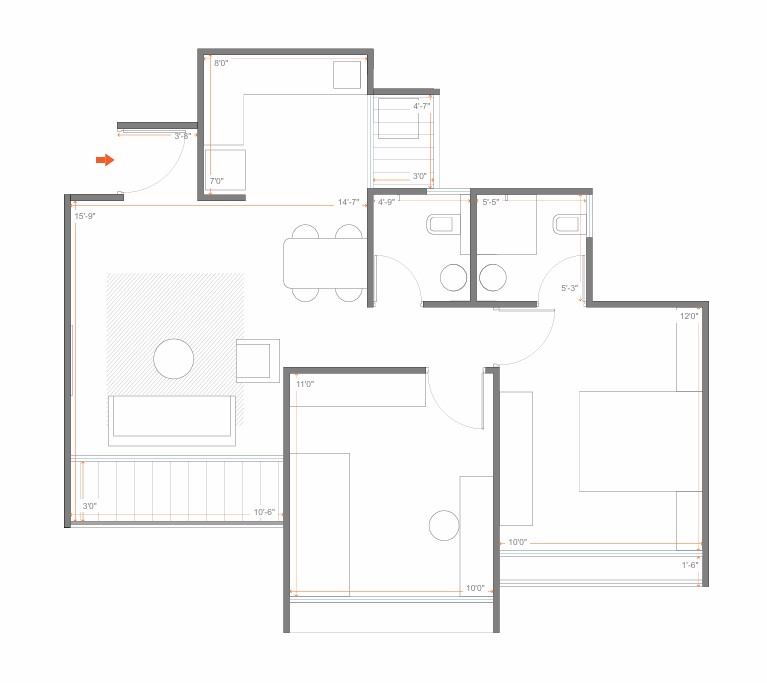 2 BHK floor plan