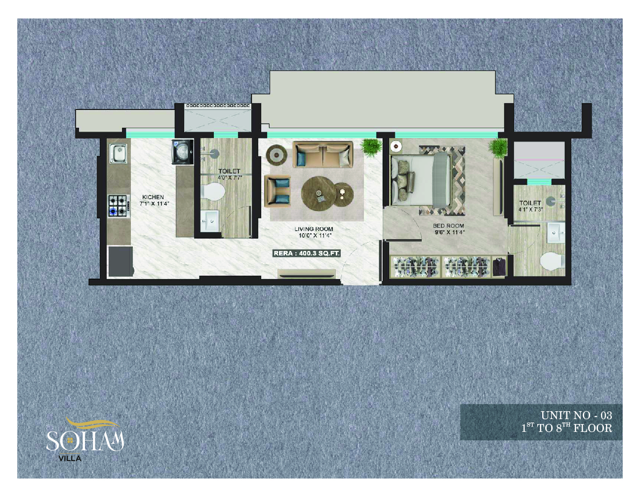 1 BHK floor plan
