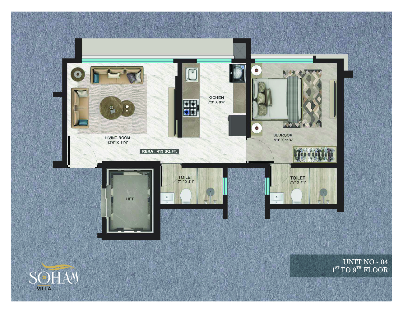 1 BHK floor plan