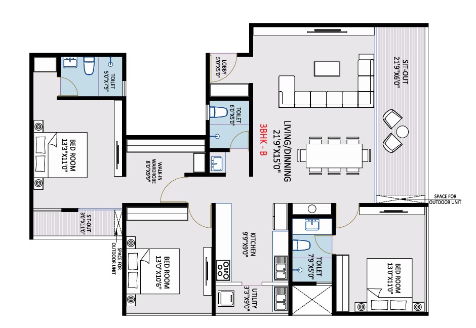 3 BHK floor plan