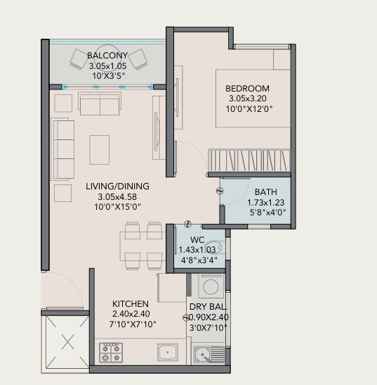 1 BHK floor plan