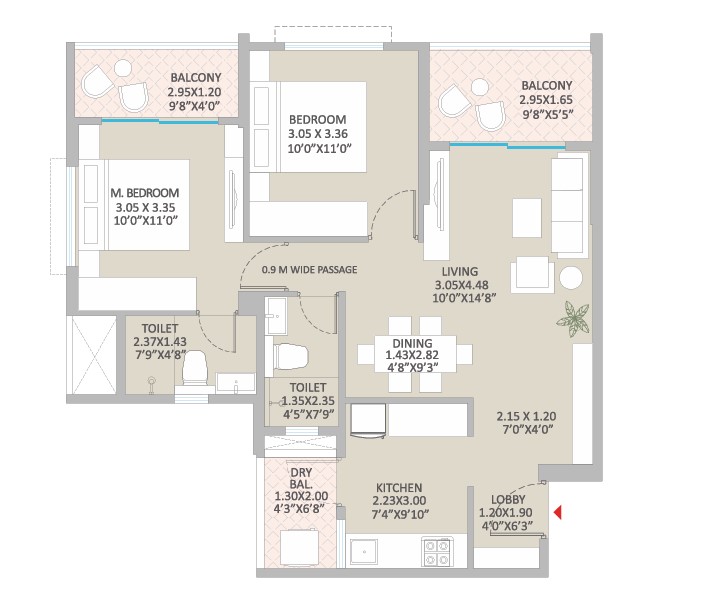2 BHK floor plan