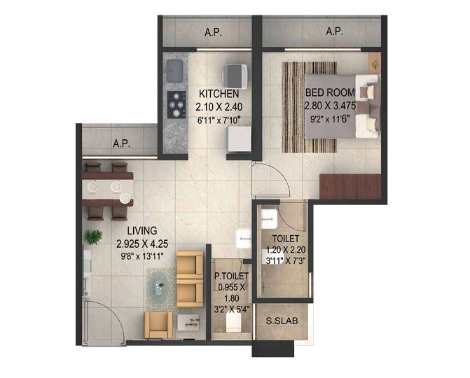 1 BHK floor plan