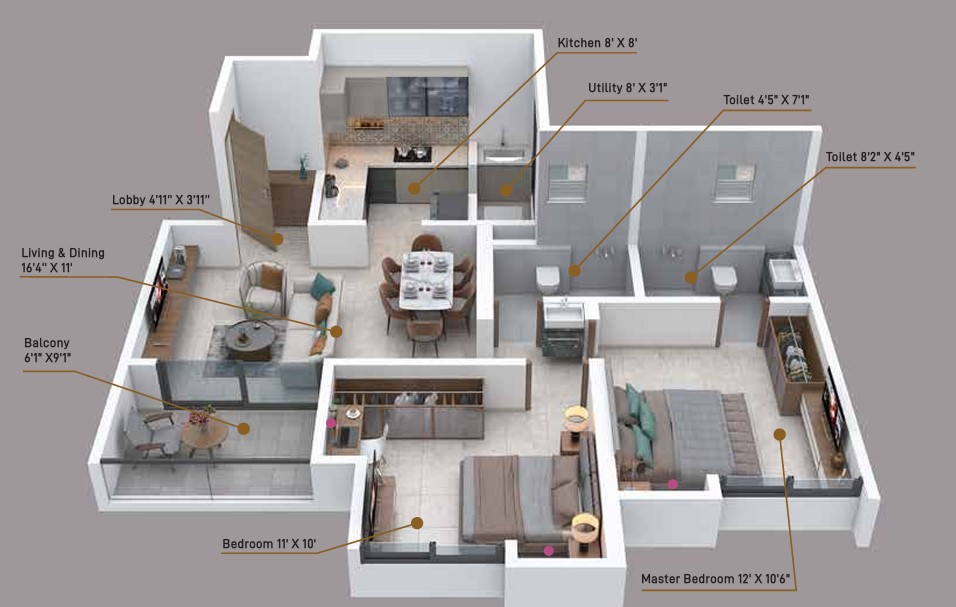 2 BHK floor plan