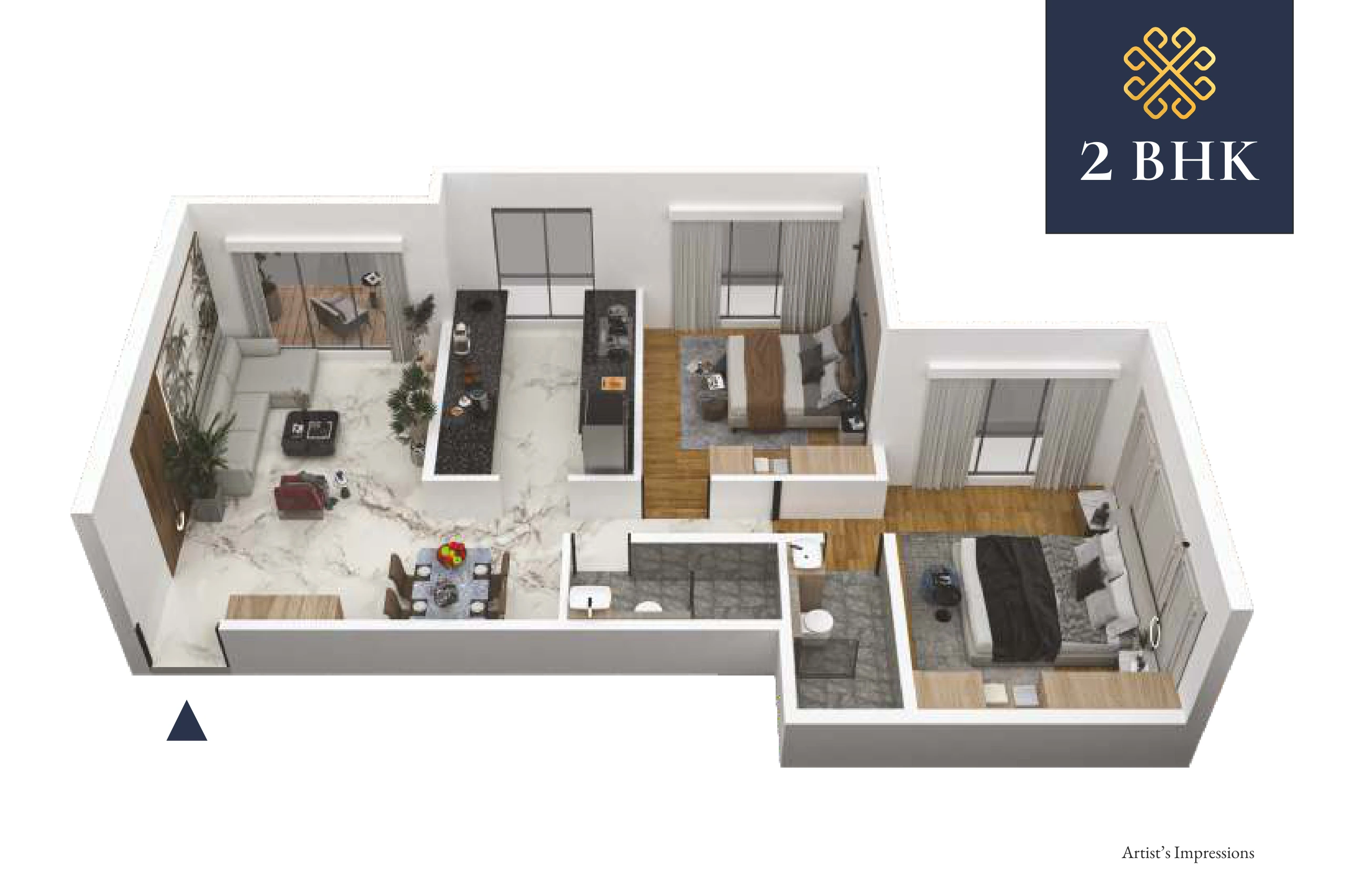 2 BHK floor plan
