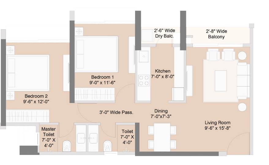 2 BHK floor plan