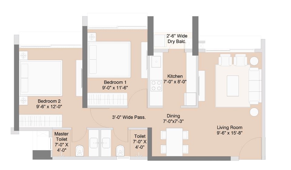 2 BHK floor plan