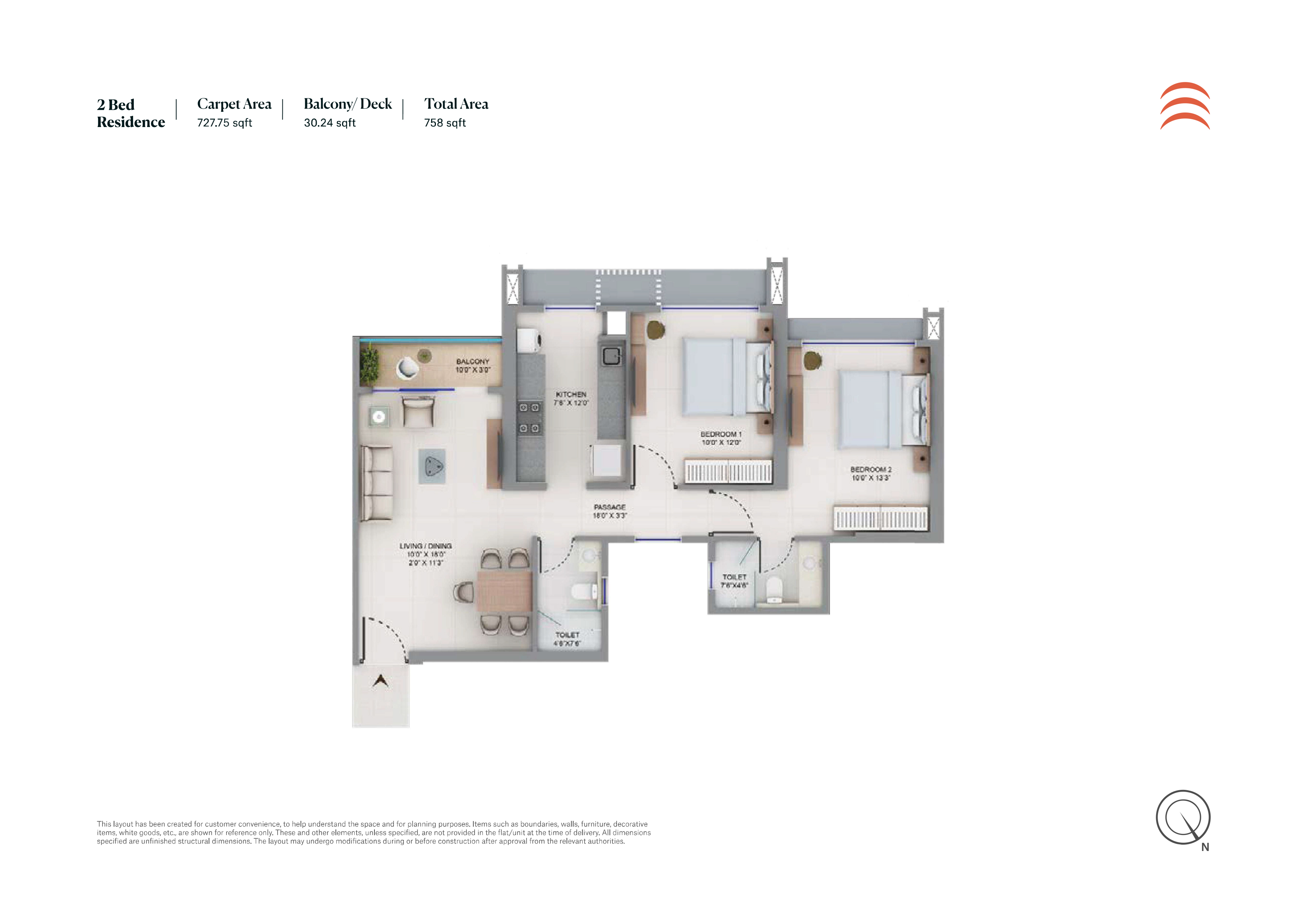 2 BHK floor plan
