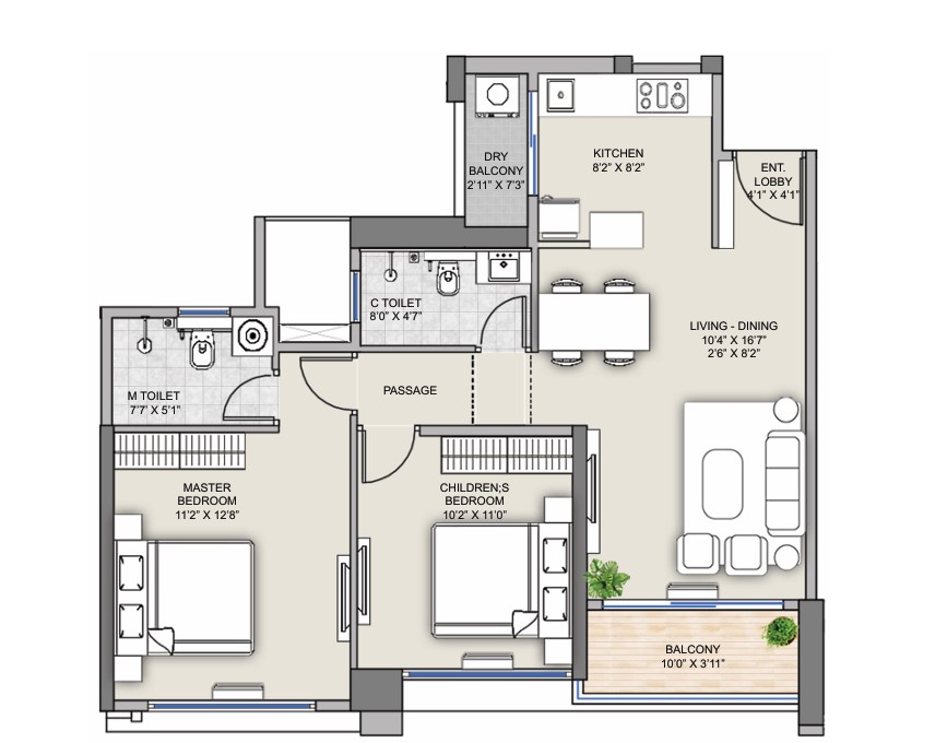 2 BHK floor plan