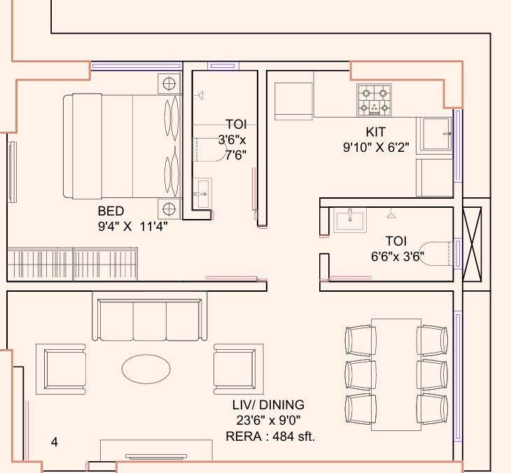1 BHK floor plan
