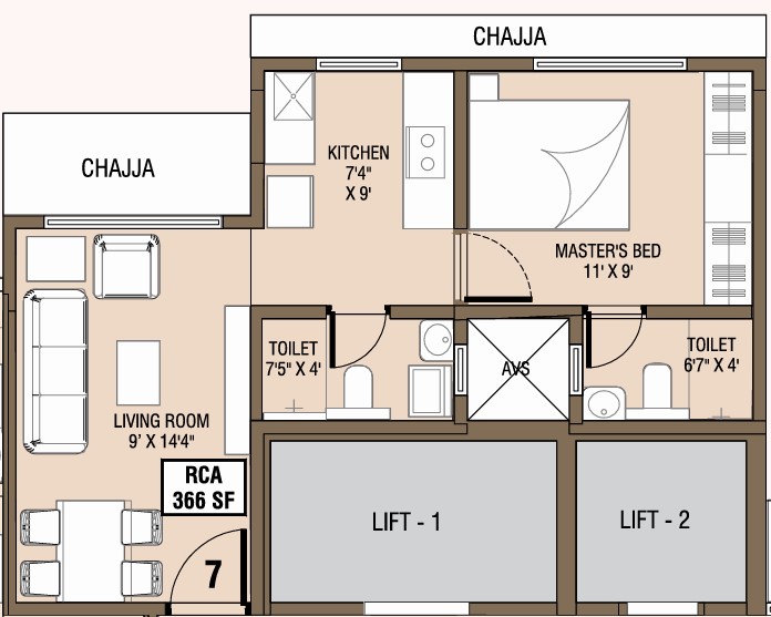 1 BHK floor plan