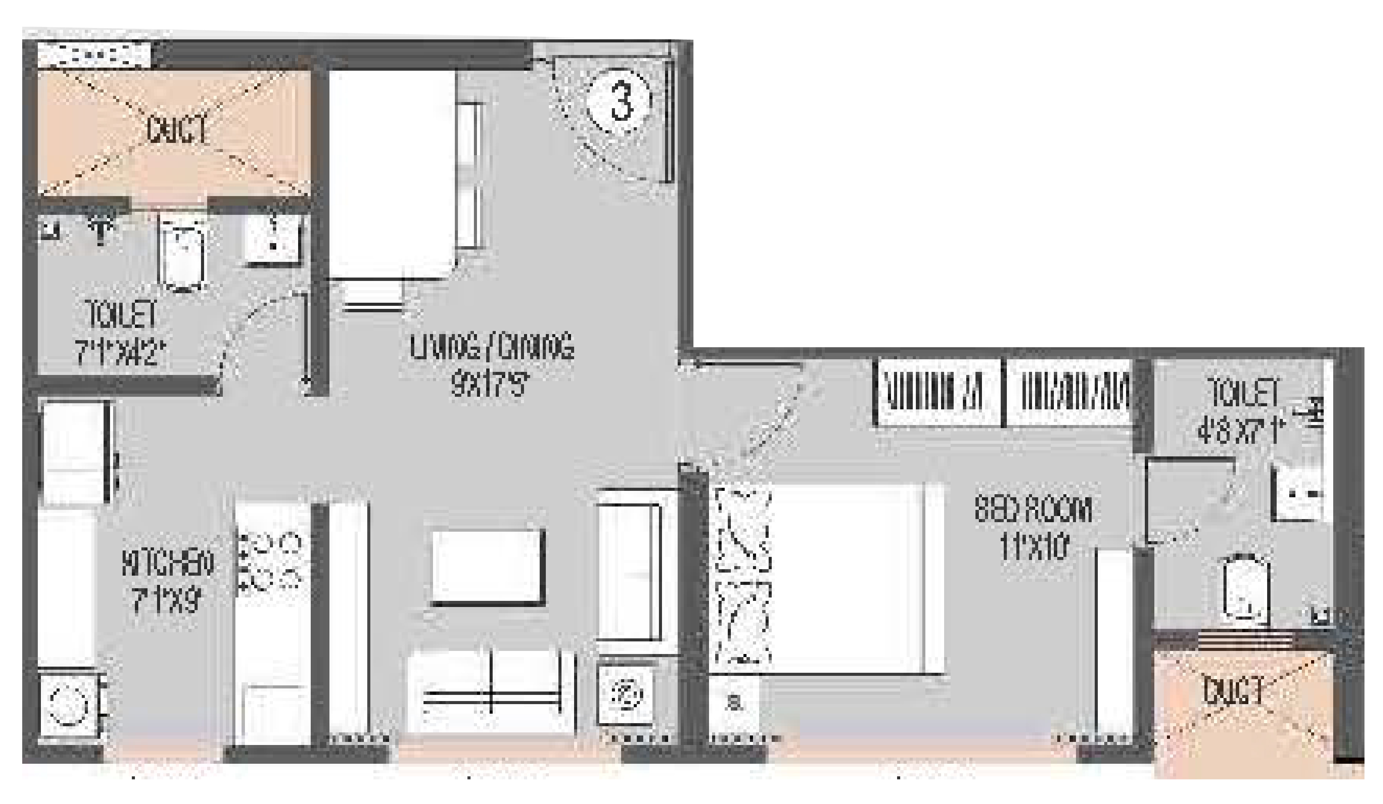 1 BHK floor plan