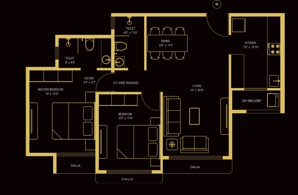 2 BHK floor plan