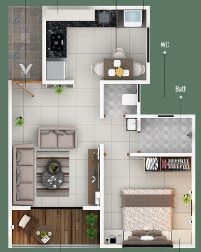 1 BHK floor plan