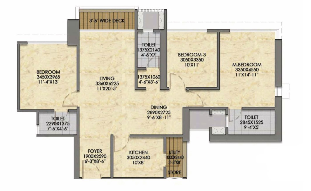 3 BHK floor plan