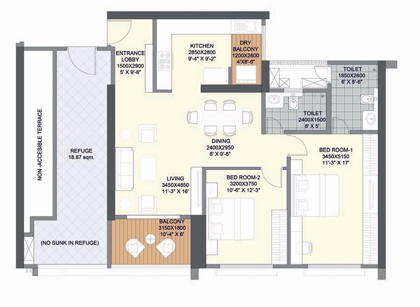 2 BHK floor plan