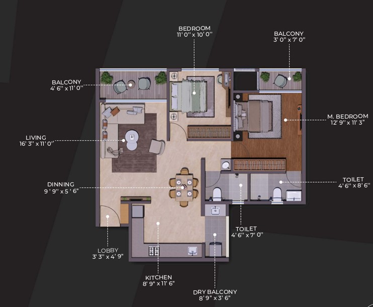 2 BHK floor plan