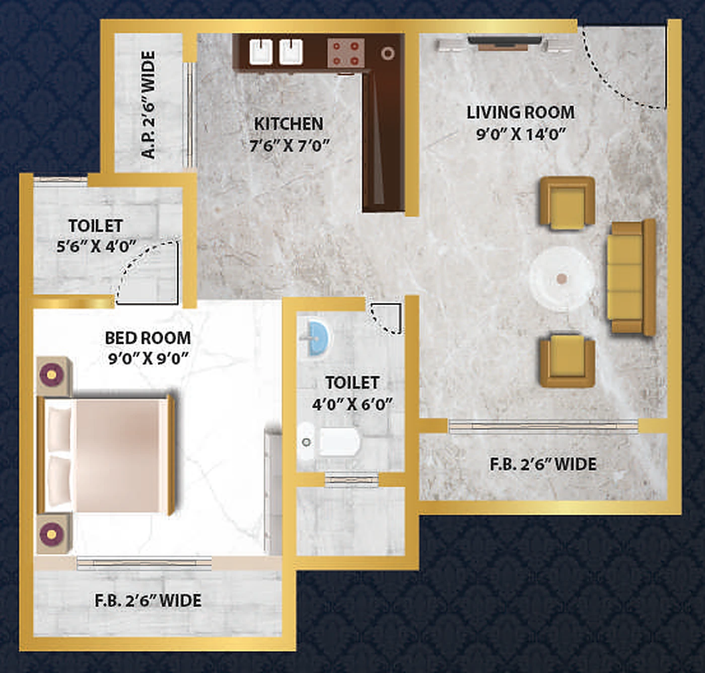 1 BHK floor plan