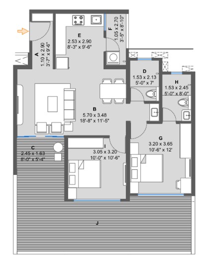2 BHK floor plan