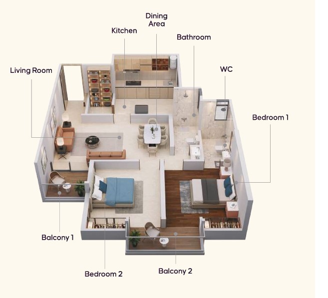 2 BHK floor plan