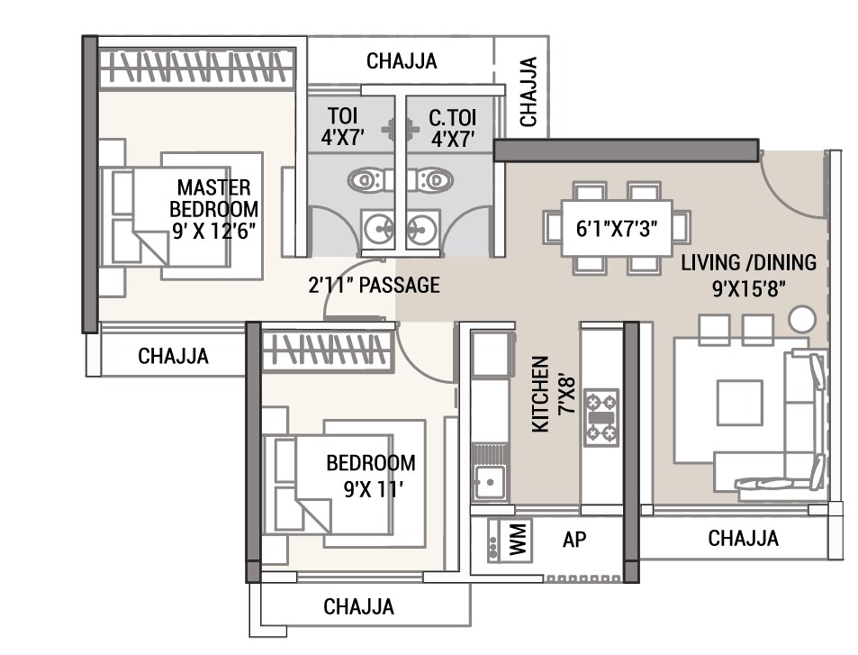 2 BHK floor plan