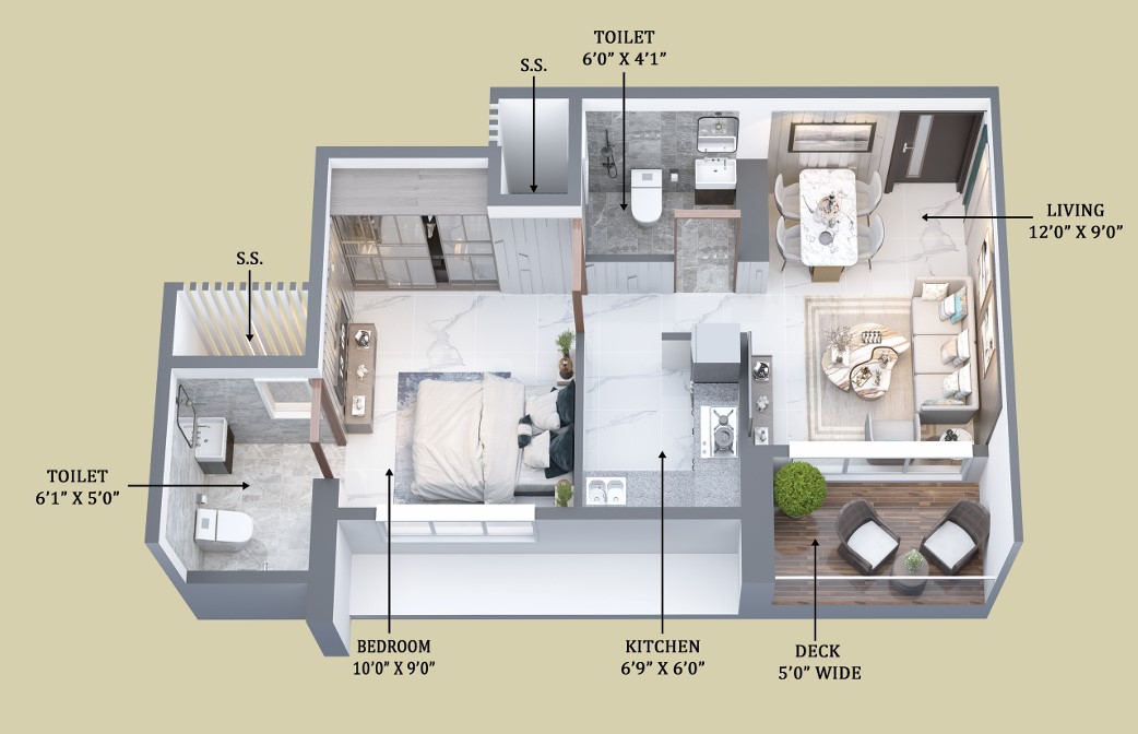 1 BHK floor plan