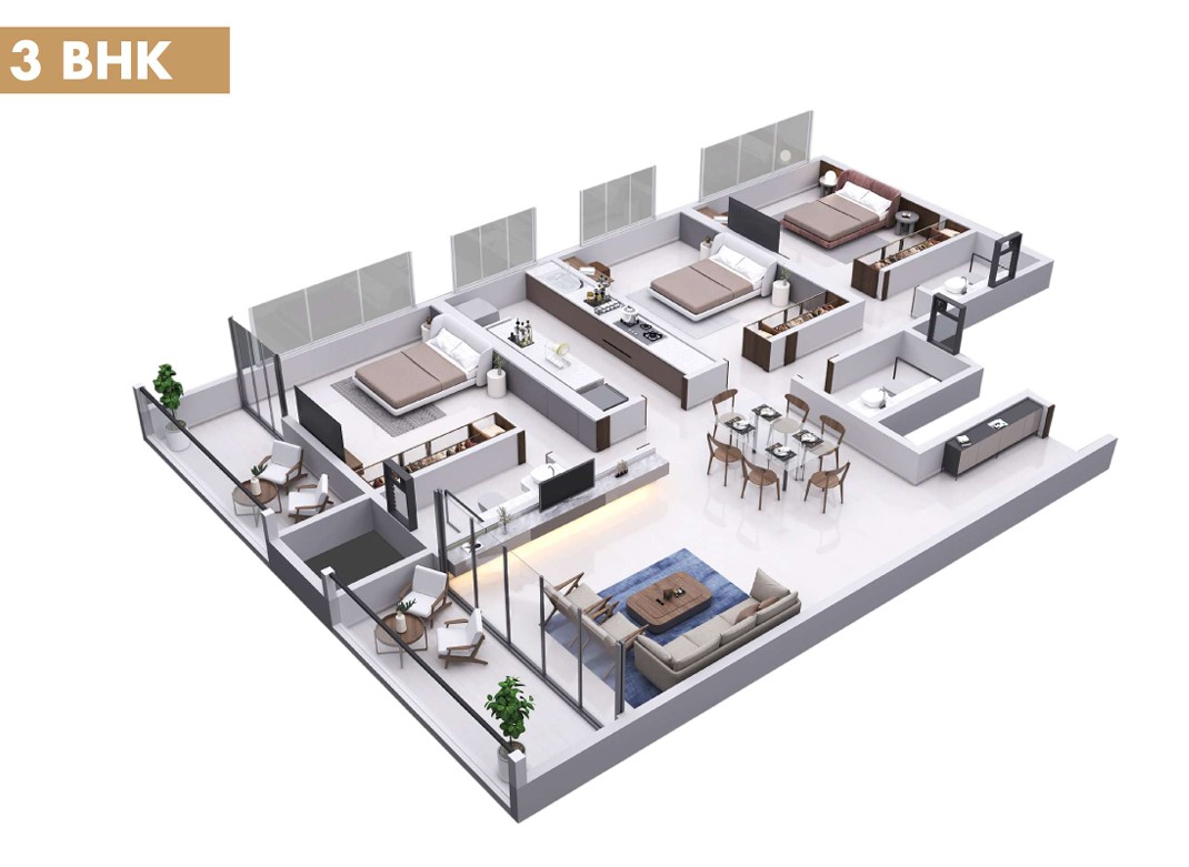 3 BHK floor plan