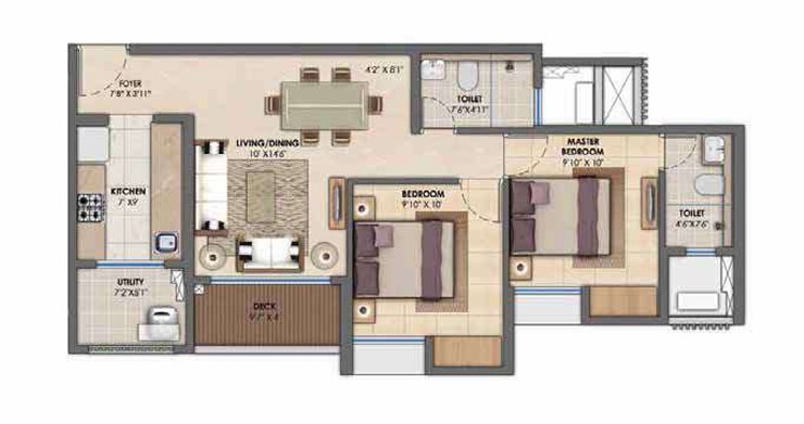 2 BHK floor plan