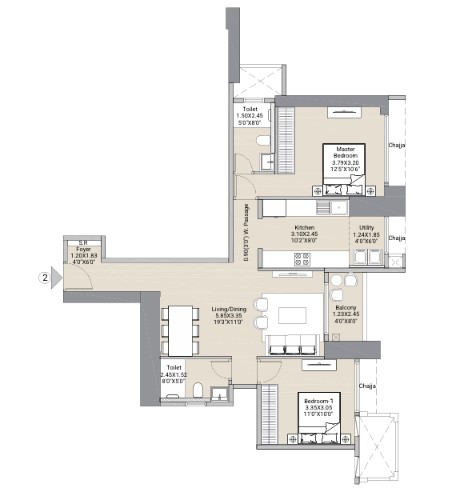 2 BHK floor plan