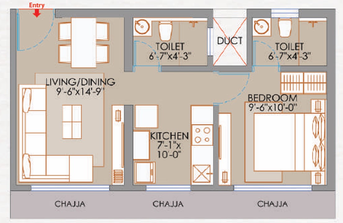1 BHK floor plan