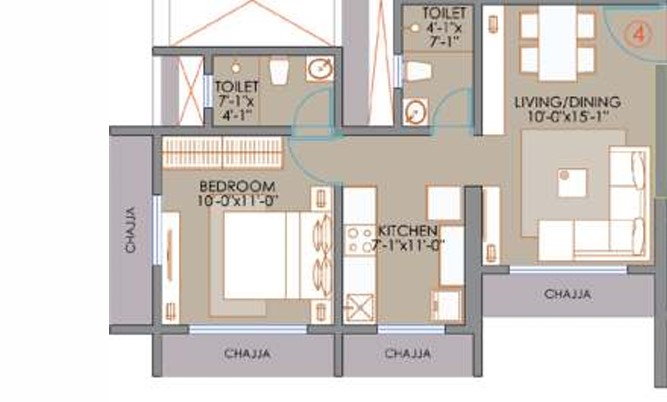1 BHK floor plan