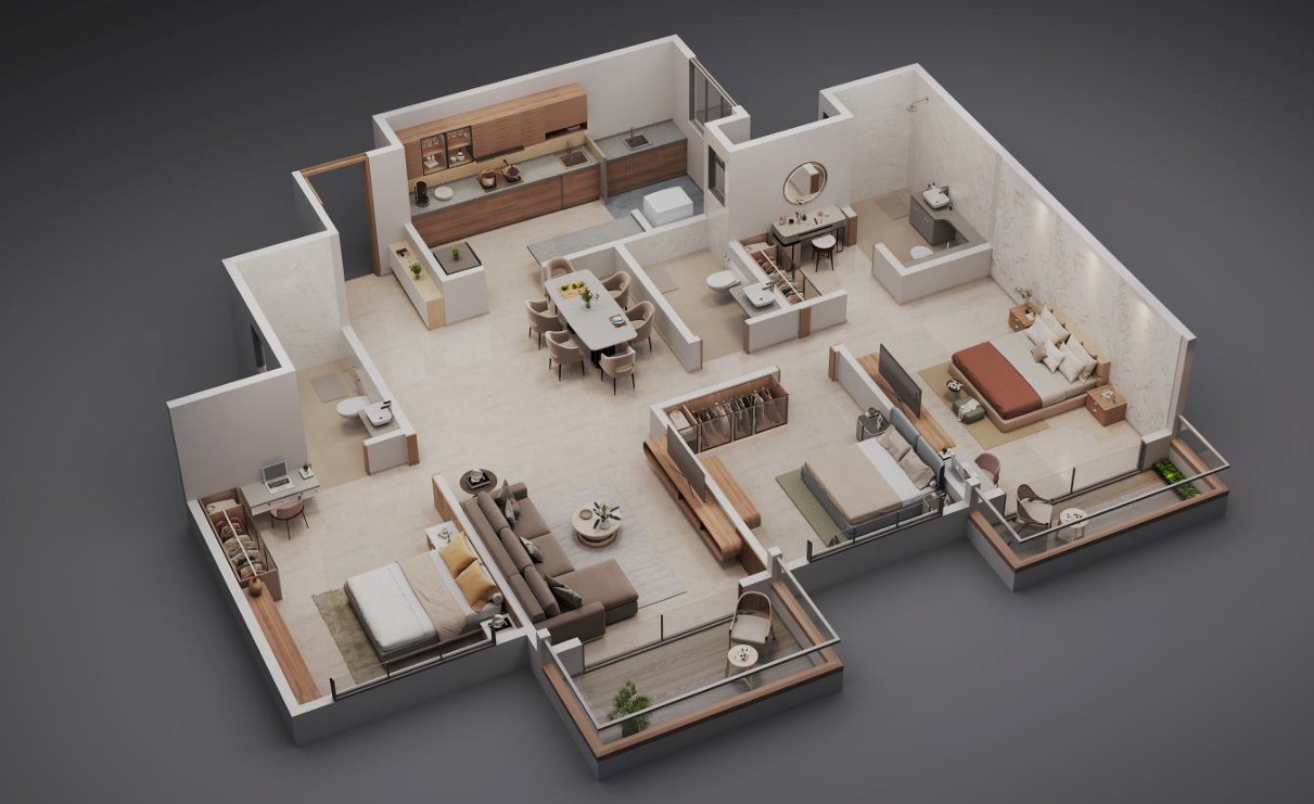 3 BHK floor plan