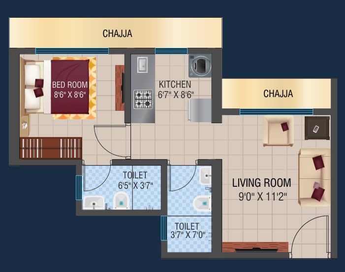 1 BHK floor plan