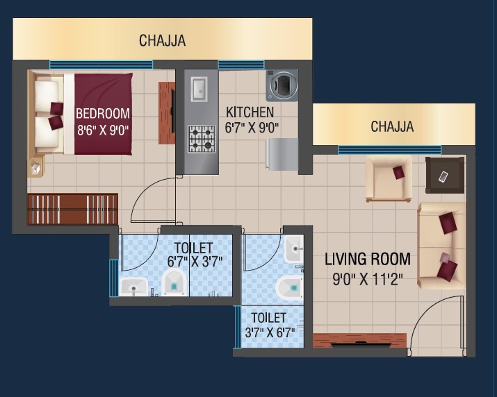 1 BHK floor plan