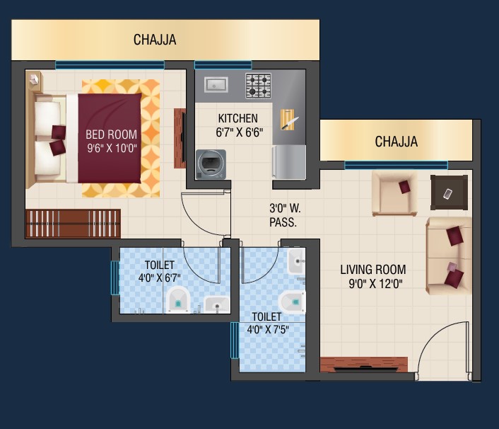 1 BHK floor plan