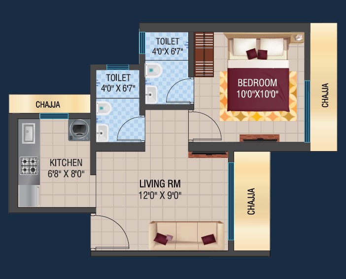 1 BHK floor plan