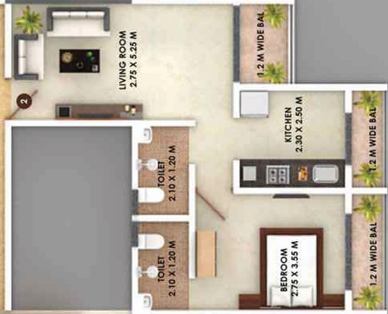 1 BHK floor plan