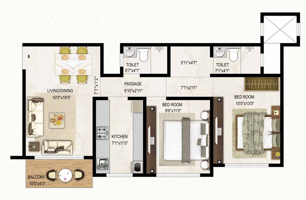 2 BHK floor plan